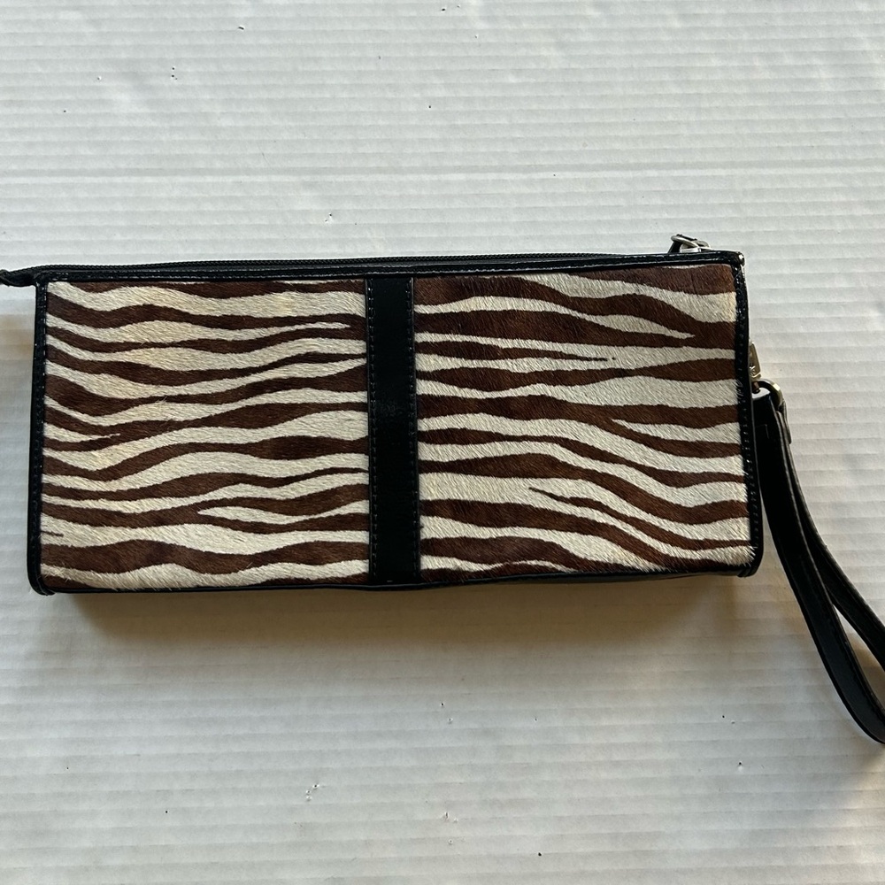 Talbots zebra Black wristlet Multiple Compartments OS